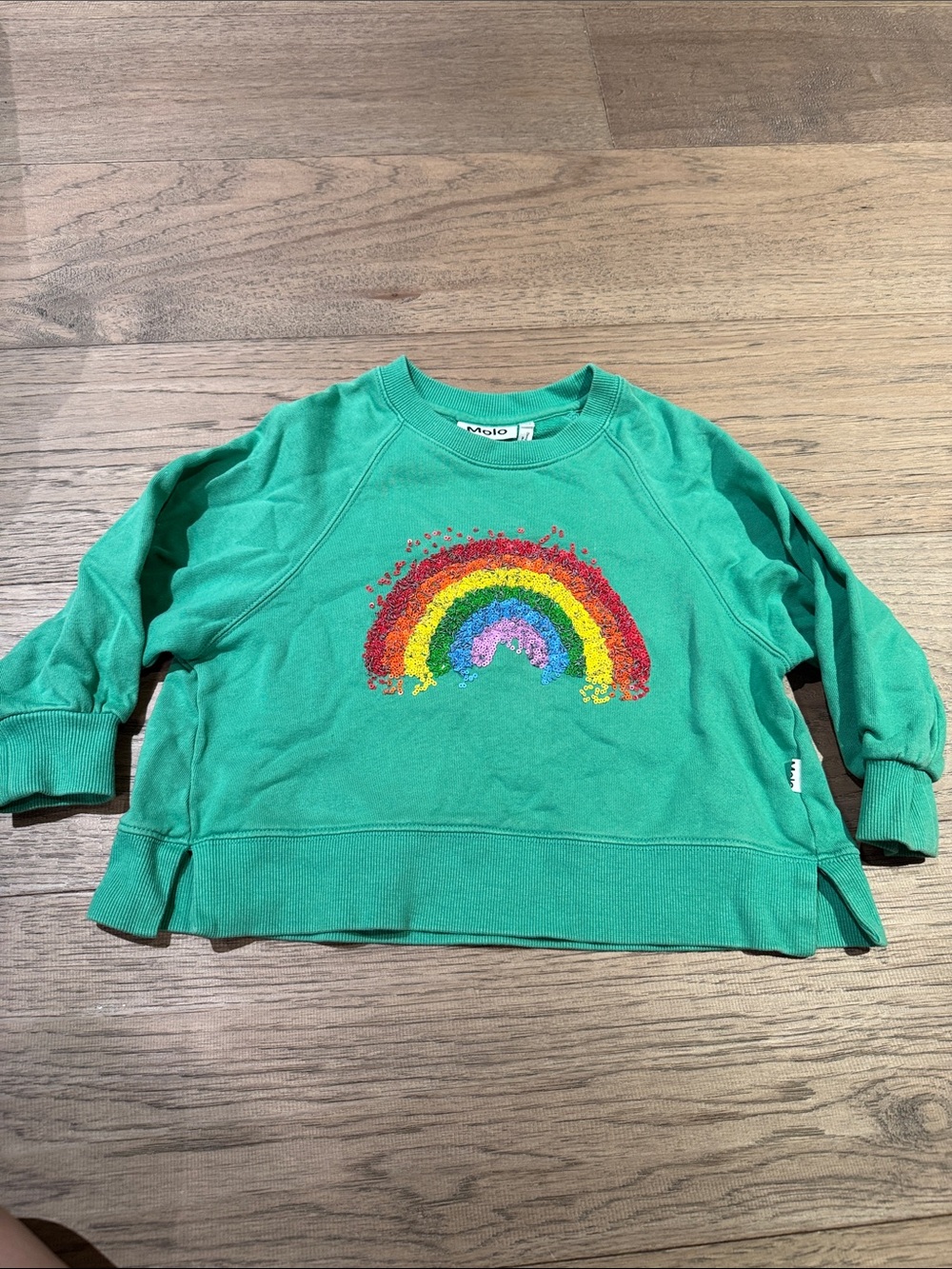Molo Bright Green Sweatshirt with Embroidered Rainbow
